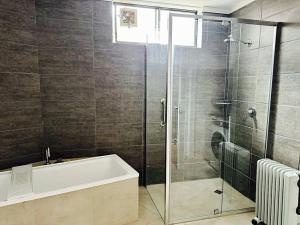 a bathroom with a tub and a glass shower at Young unit4 On the Lake in Nagambie