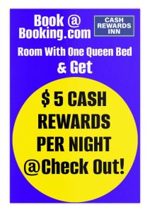 Un cartel que dice habitación con una cama queen y obtén recompensas en efectivo por noche. en CASH REWARDS INN & SUITEs, en Roswell