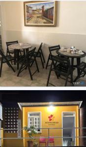 two pictures of a restaurant with a table and chairs at Pousada Aconchego in Aracaju