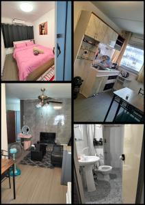 Un collage de cuatro fotografías de una habitación. en อิมแพ็ค popular condo c5 แม่ตังค์, en Ban Bang Phang
