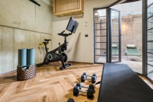 a fitness room with a treadmill and a gym at Rodona Hotel in Mexico City