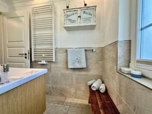 a bathroom with a sink and a counter top at Whg Dynamique in Zingst +3 photos