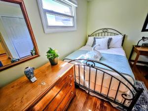 a bedroom with a bed with a dresser and a mirror at 3 Bedroom 2 Bath, 120 protector, 600MB WIFI in Albany