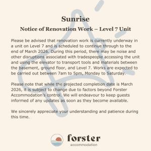 a page of a document with the text of renewal work level at Sunrise Penthouse in Tuncurry