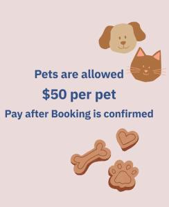 un dessin animé d'un chien, d'un chat et d'os de chien dans l'établissement Entire Private 2BR-1Bth King Bed, Pool, HotTub, 2 Parkings, Mira Mesa, Available Now, à San Diego