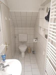a small bathroom with a toilet and a sink at Ferienwohnung Späth in Sankt Goarshausen