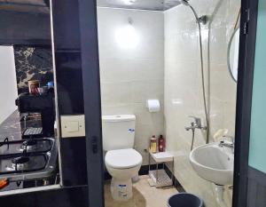 een kleine badkamer met toilet en wastafel bij Apartment Comfortable furnished studio in Sale