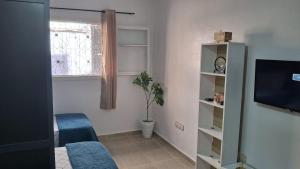 een woonkamer met een tv en een raam bij Apartment Comfortable furnished studio in Sale
