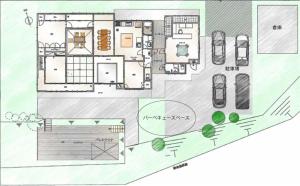a drawing of a floor plan of a house at かきぞれ大黒宿ー1日1組限定 築120年の古民家と貸切サウナ完備 in Nakakiri