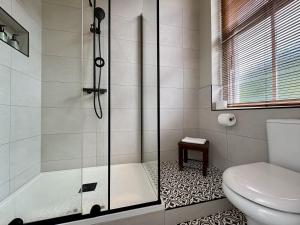 un baño con ducha y WC en Flat 1, Waterloo Apartments, en Radstock 8 fotos más