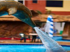 Nahaufnahme eines Messers, das in einen Swimmingpool schneidet in der Unterkunft Golden Dolphin Express in Caldas Novas