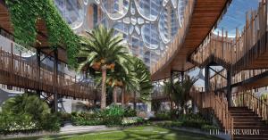 ゲンティンハイランドにあるAntara Genting by Enigmaの階段とヤシの木がある建物のレンダリング