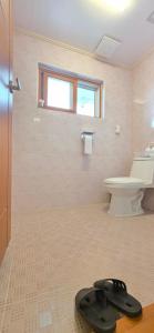 une salle de bain avec toilettes et lavabo dans l'établissement 제주다움 힐링펜션, à Kŭmnŭng-ni