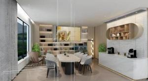 a dining room with a white table and chairs at VX Hotel Xiamen Siming District Xiamen University Huandao Road in Xiamen