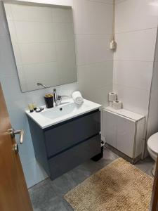 a bathroom with a sink and a mirror and a toilet at מגדל חי 1 in Eilat