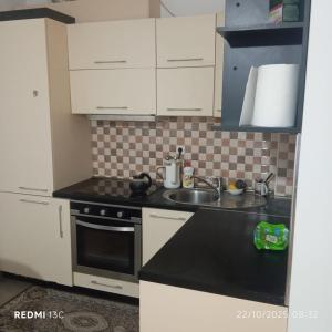 a kitchen with a sink and a stove at FushKosov in Kosovo Polje