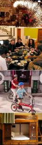 Dali Ancient TownにあるDali Lily Pad Inn,near the Honglongjing Gate of the ancient city,only 200 meters ,Close to Cangshan and Erhai Lake,English-speaking service, convenient paymentの自転車に乗った人が写っているレストランの写真のコラージュ
