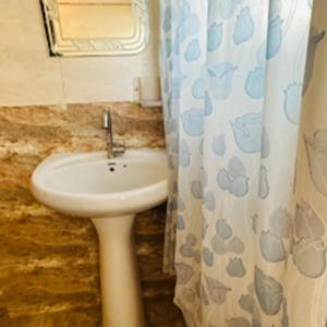 a bathroom with a sink and a shower curtain at Maa Ji House on Lake Pichola in Udaipur +72 photos