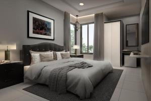 a bedroom with a large bed and a large window at 51 Suanplu Residence in Bangkok
