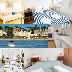a collage of photos of a bedroom and a house at À 5 min des Plages, Jardin Privé in Royan