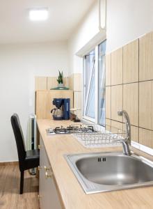 a kitchen with a sink and a window at Apartament Cetate in Alba Iulia