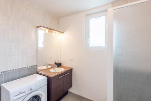 ein Badezimmer mit Waschmaschine und Waschbecken in der Unterkunft Studio proche de Genève in Saint-Julien-en-Genevois