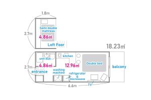eine schematische Darstellung eines Wohnwagens mit der maximalen Anzahl an Badezimmern in der Unterkunft SC 206 Cozy Private Stay with Loft Near Station Free WiFi in Tokio + 55 Fotos