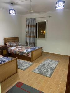 Madinat Al Ashir min RamadanにあるUrben Haven Dar Misrのベッドルーム1室(ベッド2台付)、窓(ラグ付)