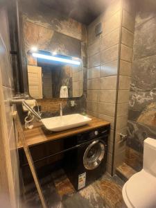 グダウリにあるNew Gudauri Apartments in Twinsの洗面台と洗濯機を備えたバスルーム