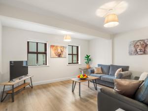 a living room with a couch and a tv at 17 Clifden Court in Clifden