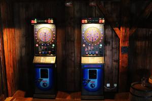a pair of arcade video game machines in a room at Bayerische Gastwirtschaft Dimpfl-Stadl in Lam