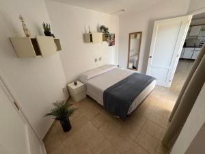 a bedroom with a bed and a potted plant at Apartamento Victoria in Mogán +8 photos