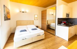 een slaapkamer met een groot wit bed in een kamer bij 212 St Petersburg, Studio Apartment, 27m2, 1-2 Pers in Klagenfurt