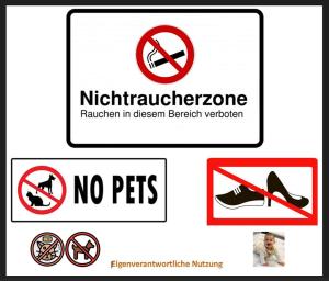 Un grupo de señales que dicen que no se permiten mascotas ni peatones. en Marktresidenz Eisenach- Stilvolle Maisonette mit 3 Zimmern und 2 Bädern, en Eisenach