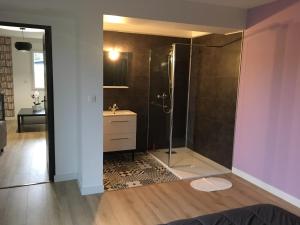 ein Badezimmer mit Dusche und Waschbecken in der Unterkunft Maison de charme Saint Valery sur Somme Baie de Somme in Arrest + 19 Fotos