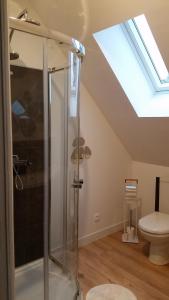 ein Badezimmer mit Dusche und Dachfenster in der Unterkunft Maison de charme Saint Valery sur Somme Baie de Somme in Arrest