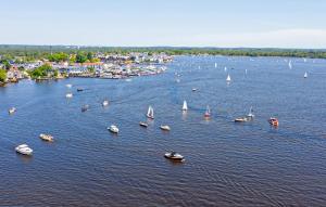 an aerial view of a large body of water with boats at Stunning Home In Vinkeveen With Sauna in Vinkeveen
