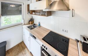 une cuisine avec un évier et une cuisinière dans l'établissement Stunning Home In Friedrichskoog With Wifi, à Friedrichskoog-Spitz 9 autres photos
