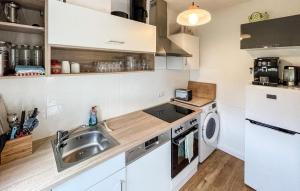 une cuisine avec un évier et une machine à laver dans l'établissement Stunning Home In Friedrichskoog With Wifi, à Friedrichskoog-Spitz