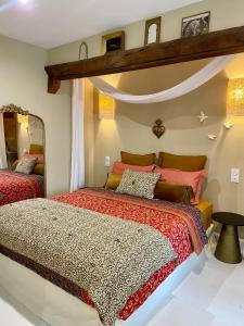 a bedroom with a large bed and a mirror at La Suite Drômoise 1809 in Saint-Paul-lès-Romans