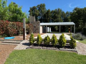 a garden with a house with a blue frisbee at Quinta las 4 M in Baradero
