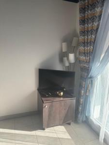 a cat sitting on a table next to a window at Cozy Studio in Cannes in Le Cannet