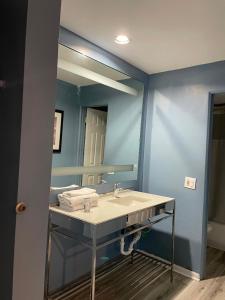 a bathroom with a sink and a mirror at Skylark Motel in Chicago