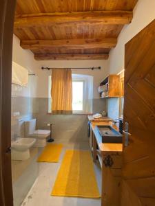 a bathroom with a sink and a toilet in a room at AGRITURISMO MODOLO Belluno Dolomiti in Belluno