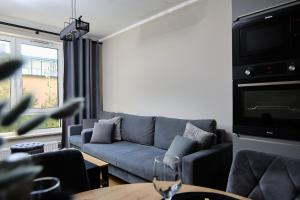 アウグストゥフにあるApartament CzarnyBlaskのソファとテレビのあるリビングルーム