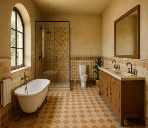 a bathroom with a tub and a sink and a toilet at Sidena Bovest in Rasa