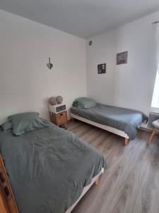 a bedroom with two beds and a window at maison Amboise in Limeray