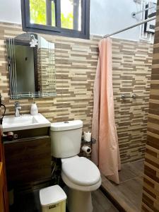 een badkamer met toilet en wastafel bij Private Guesthouse near Airport in San Pedro Sula +15 foto's