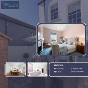 a collage of pictures of a bedroom and a living room at Luxury pair of Georgian apartments, hot tub, sea views, sleeps 12 in Bognor Regis