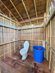 a toilet in a chicken coop with a bucket at Humble Homestay in Besir +26 photos